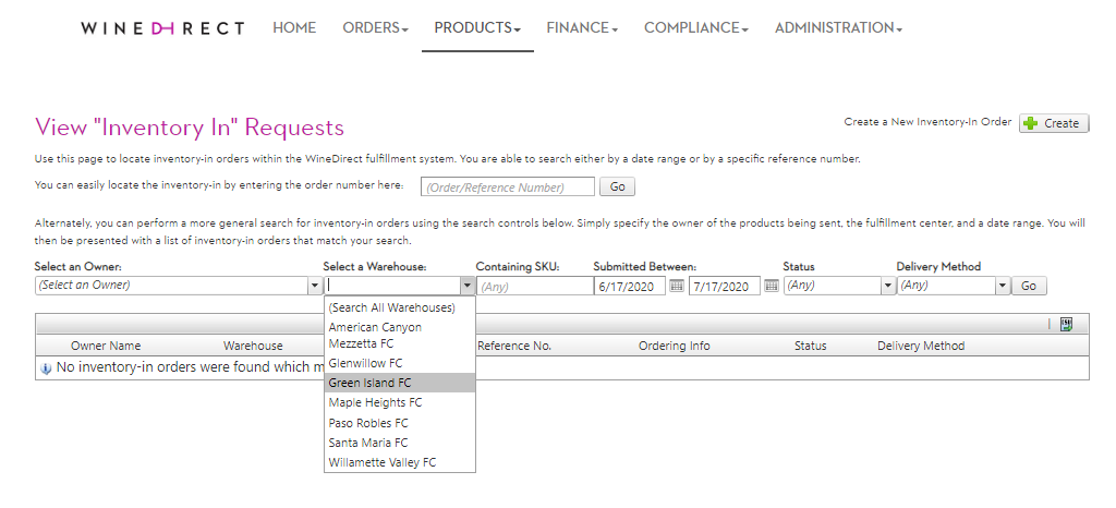 WineDirect Fulfillment Documentation Products Inventory IN And View 